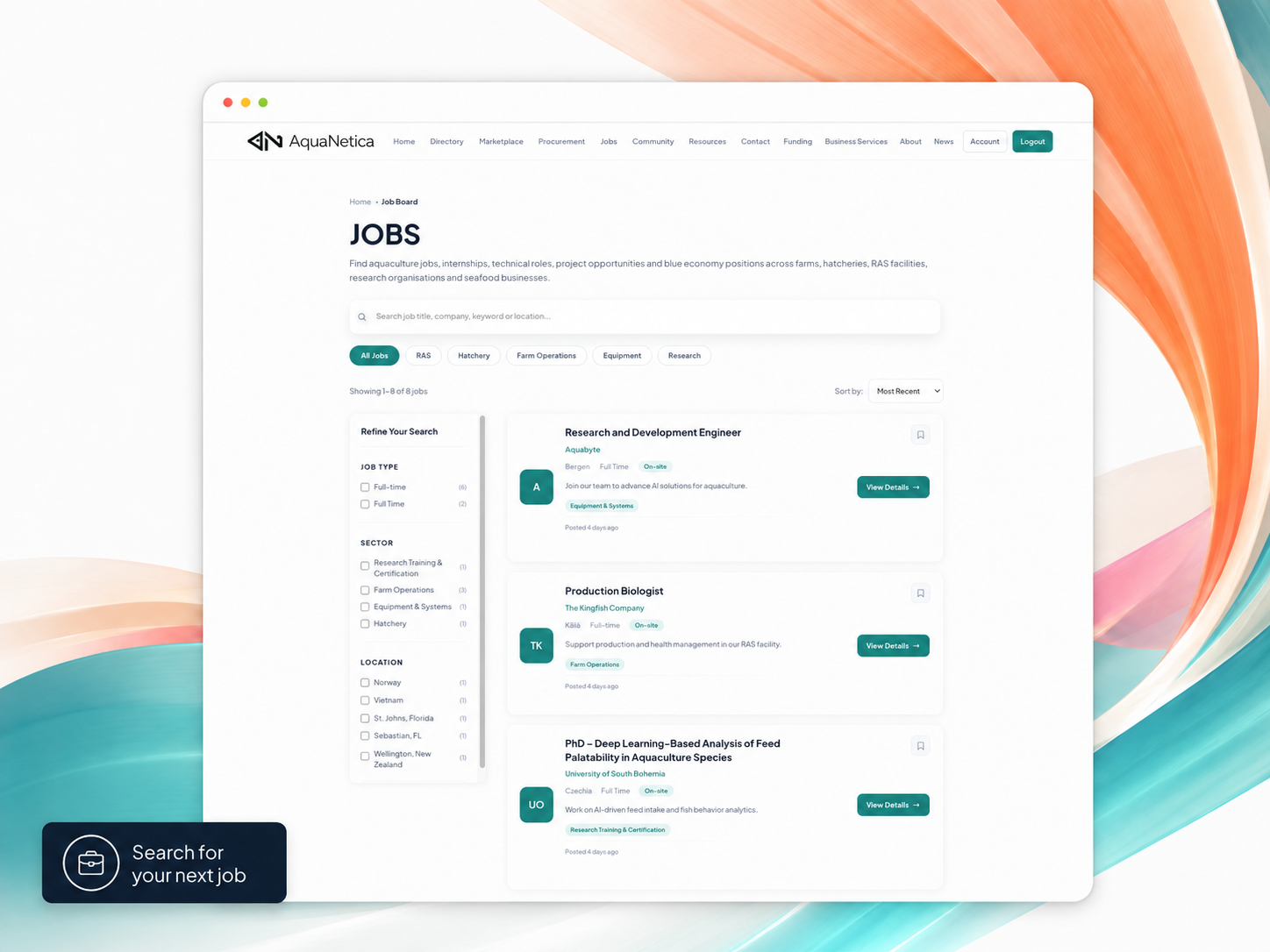 Find aquaculture jobs and industry opportunities